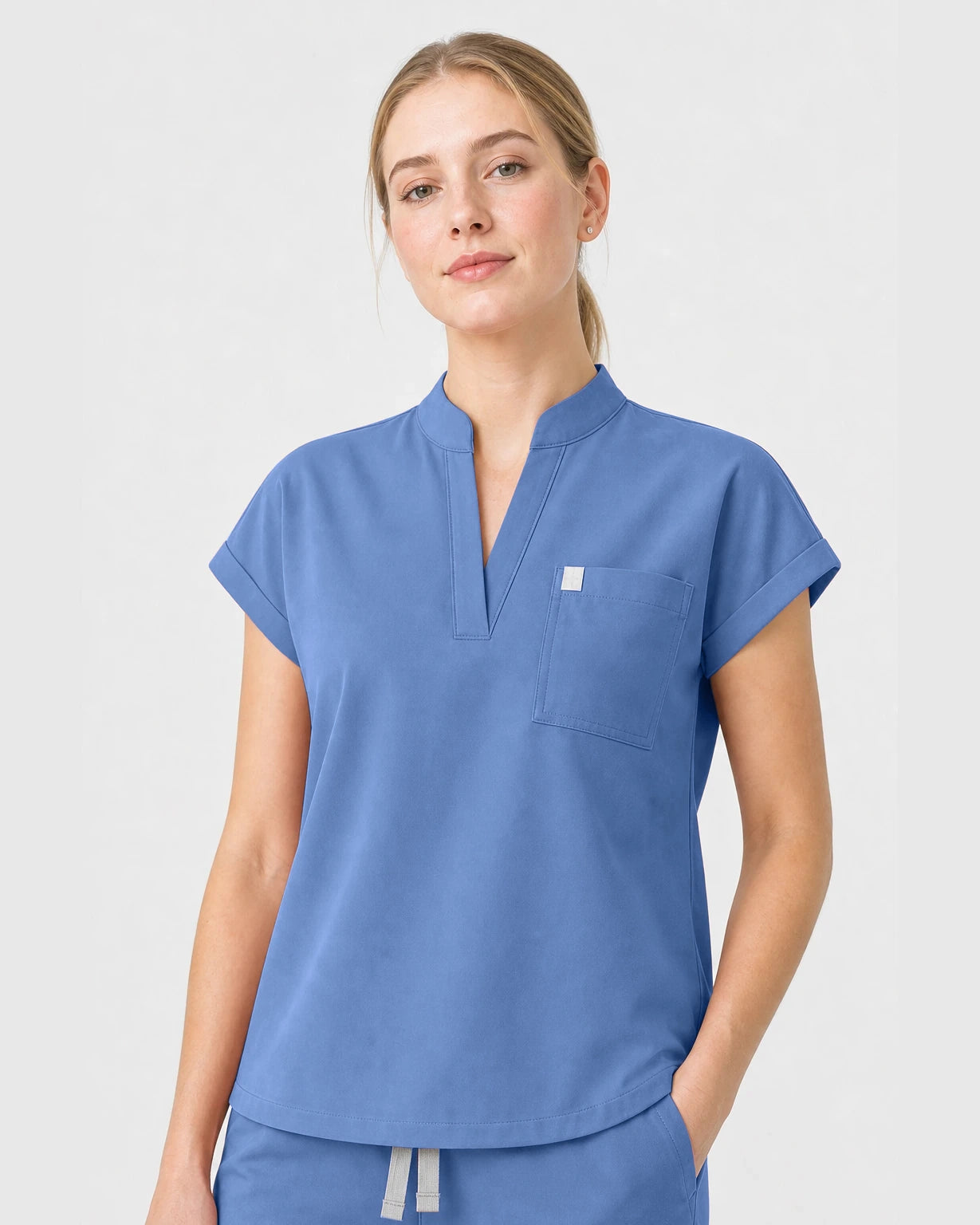 Ceil Blue Eipnare Women's Henley Sleeveless Straight-Leg Scrub Set - Stretch Medical Scrubs for Women