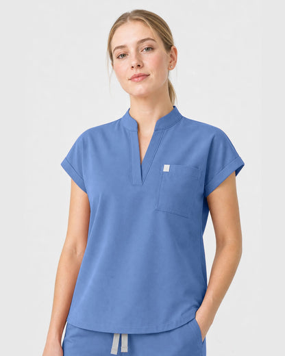 Ceil Blue Eipnare Women's Henley Sleeveless Straight-Leg Scrub Set - Stretch Medical Scrubs for Women