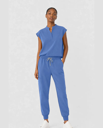 Ceil Blue Eipnare Women's Sleeveless Mandarin Collar Jogger Scrub Set - Stretch Medical Scrubs for Women