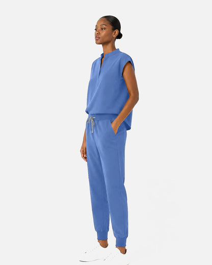 Ceil Blue – Eipnare Women's Sleeveless Mandarin Collar Jogger Uniform Set – product image 02