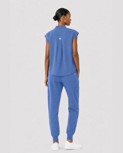 Ceil Blue Eipnare Women's Sleeveless Mandarin Collar Jogger Scrub Set - Stretch Medical Scrubs for Women