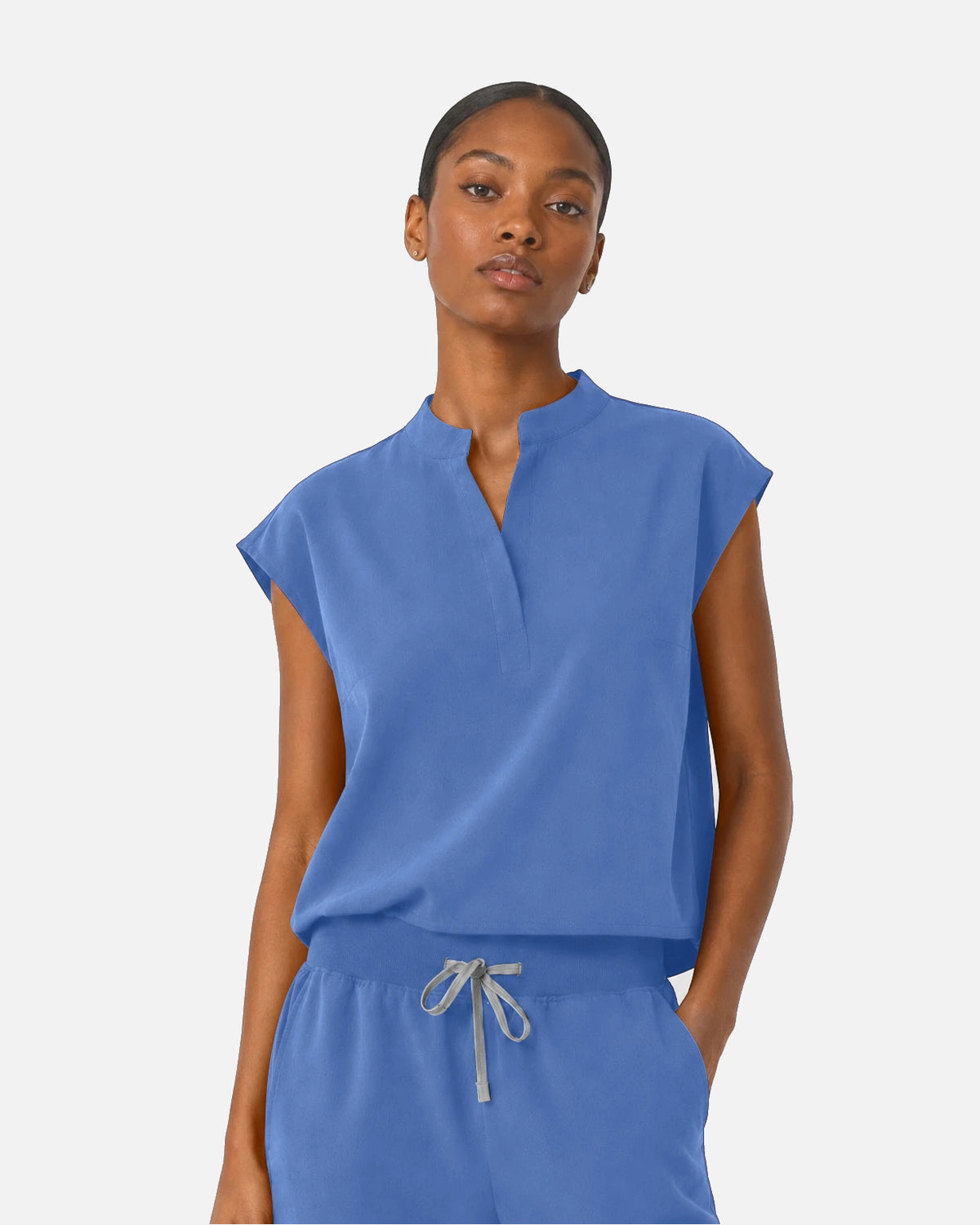 Ceil Blue – Eipnare Women's Sleeveless Mandarin Collar Jogger Uniform Set – product image 04