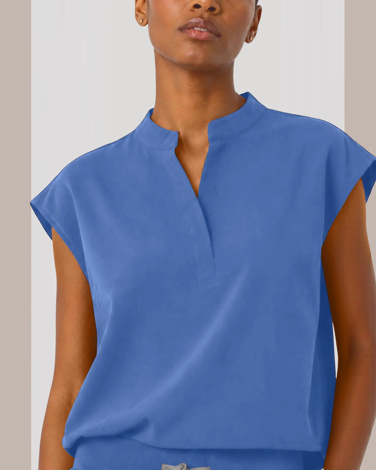 Ceil Blue Eipnare Women's Sleeveless Mandarin Collar Jogger Scrub Set - Stretch Medical Scrubs for Women
