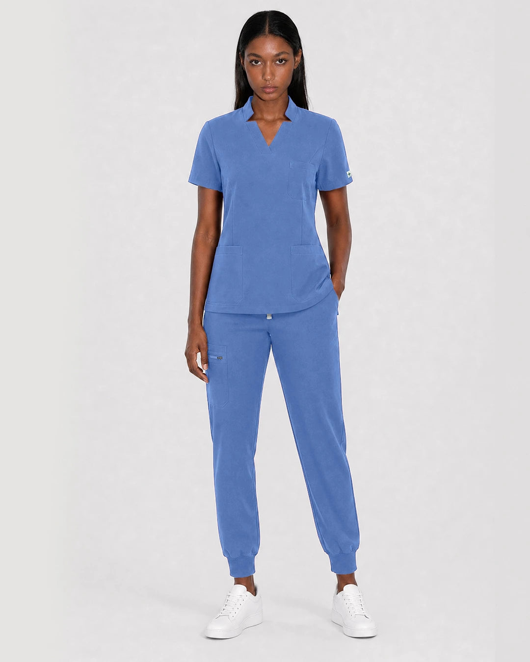 Ceil Blue Eipnare Women's Split V-Neck Cargo Jogger Scrub Set - Stretch Medical Scrubs for Women