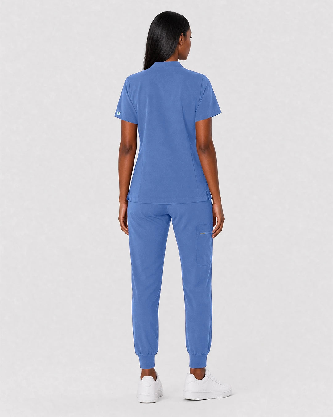 Ceil Blue Eipnare Women's Split V-Neck Cargo Jogger Scrub Set - Stretch Medical Scrubs for Women