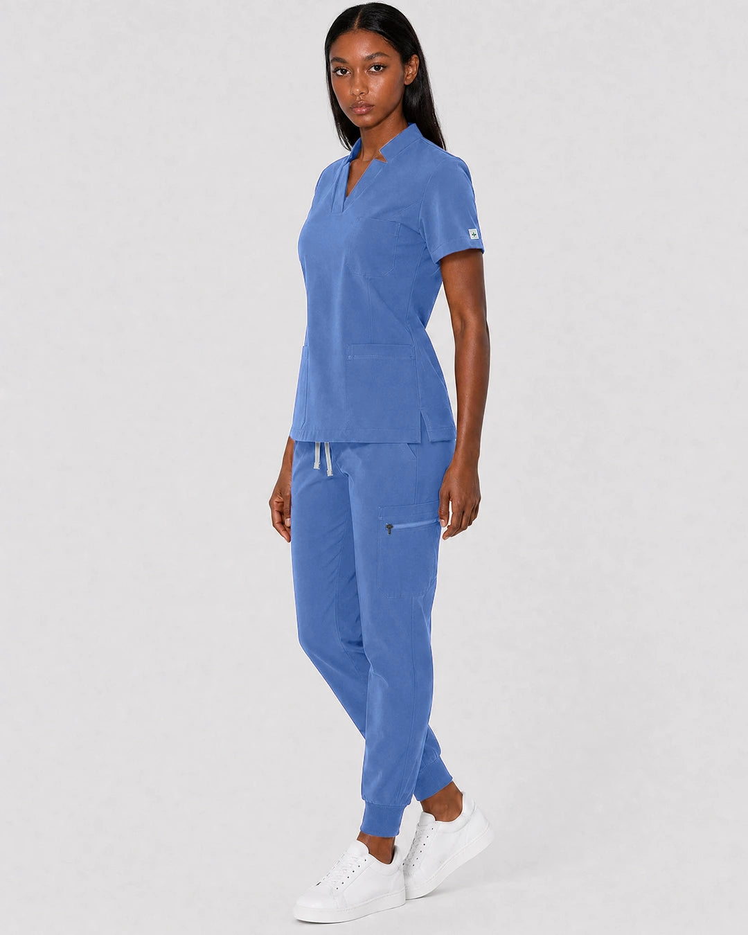 Ceil Blue Eipnare Women's Split V-Neck Cargo Jogger Scrub Set - Stretch Medical Scrubs for Women