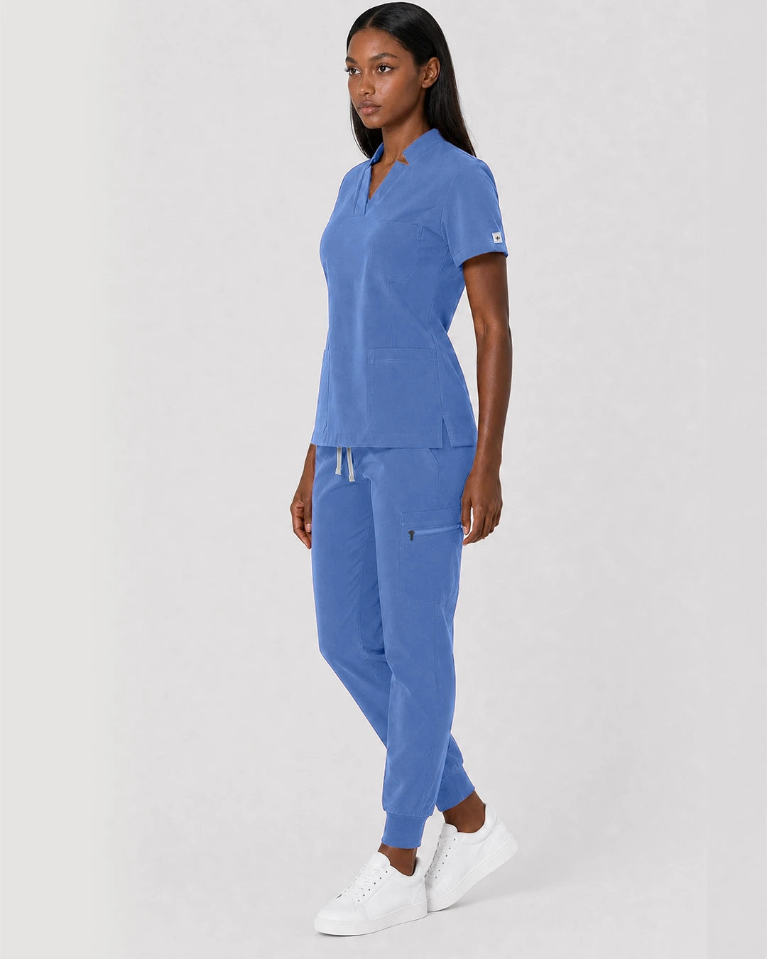 Ceil Blue Eipnare Women's Split V-Neck Cargo Jogger Scrub Set - Stretch Medical Scrubs for Women