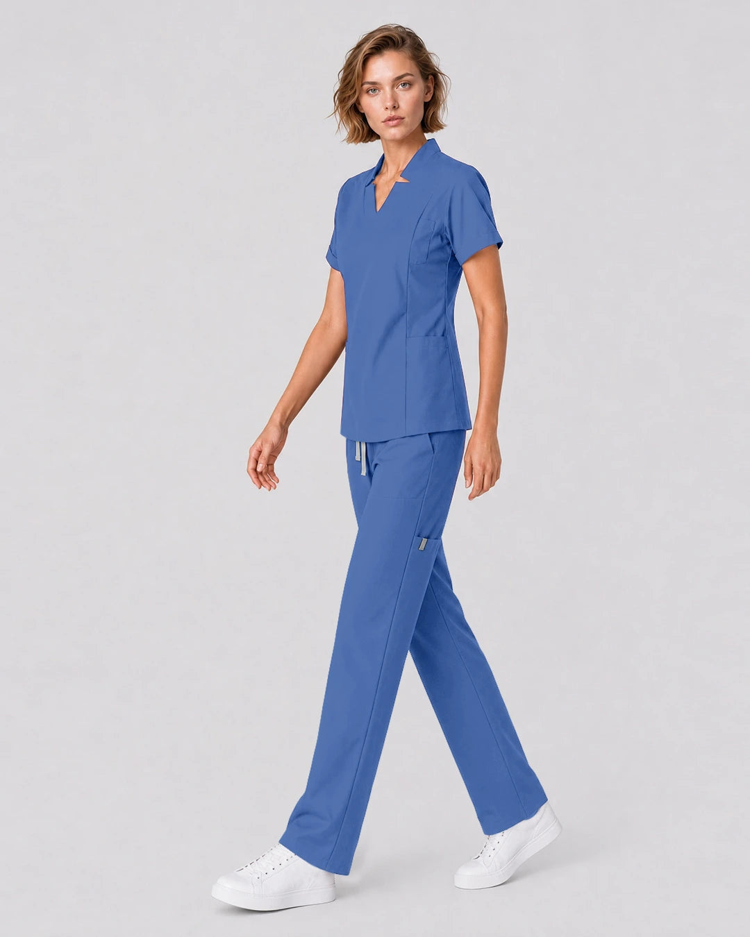 Ceil Blue Eipnare Women's Split V-Neck Tapered Scrub Set - Stretch Medical Scrubs for Women