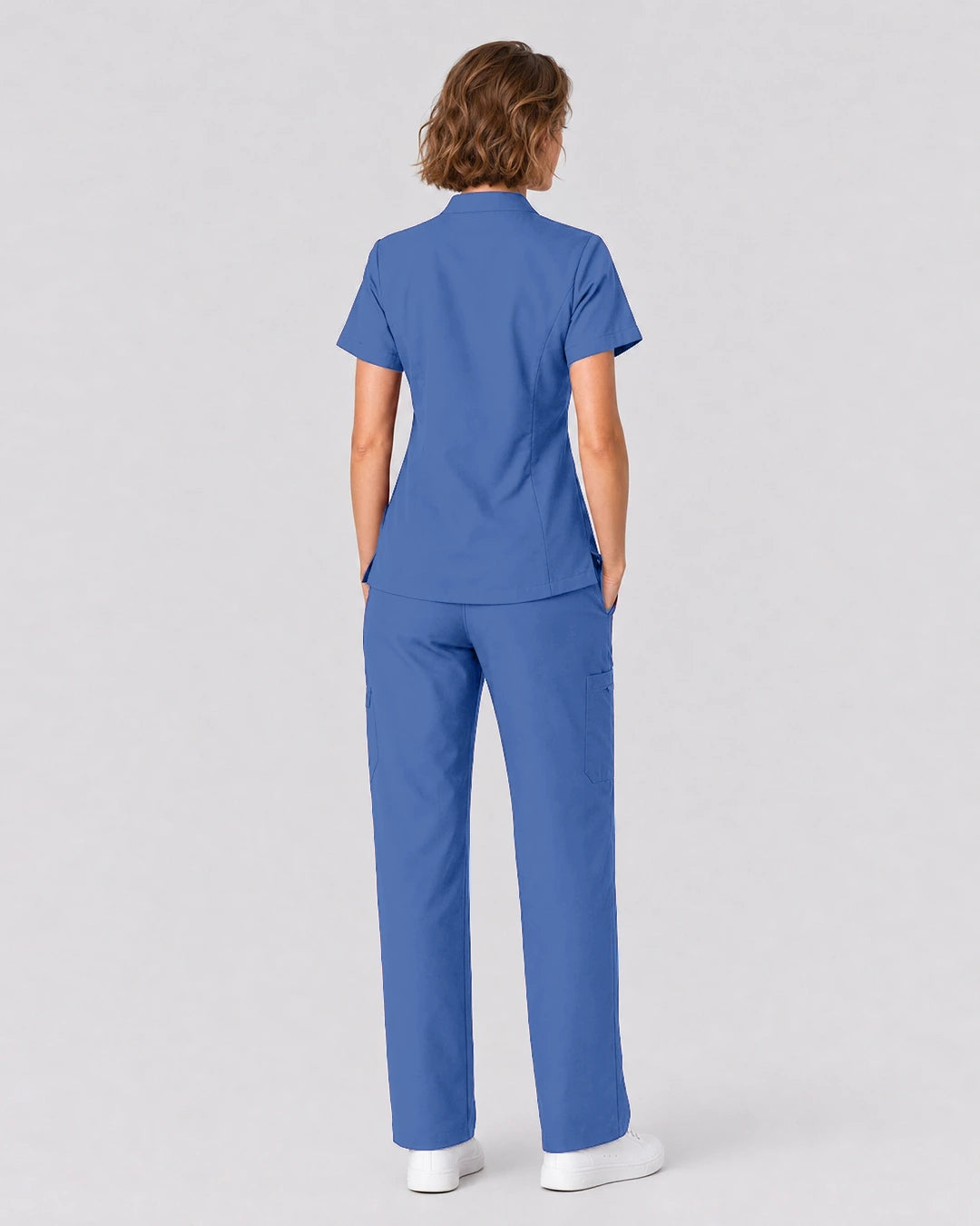Ceil Blue Eipnare Women's Split V-Neck Tapered Scrub Set - Stretch Medical Scrubs for Women