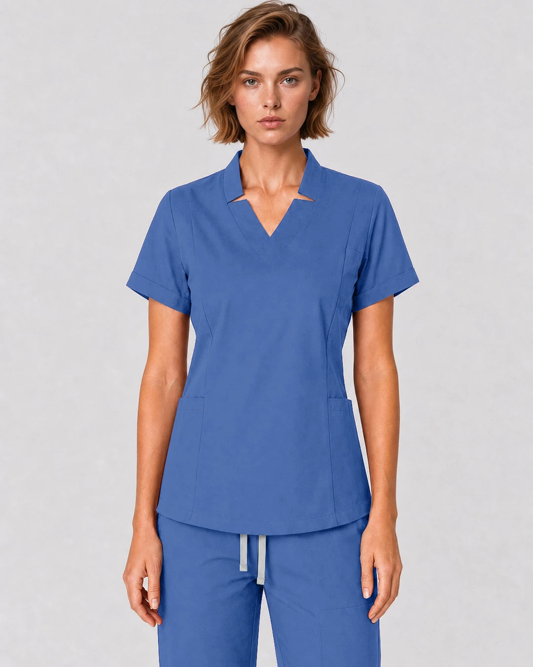 Ceil Blue Eipnare Women's Split V-Neck Tapered Scrub Set - Stretch Medical Scrubs for Women
