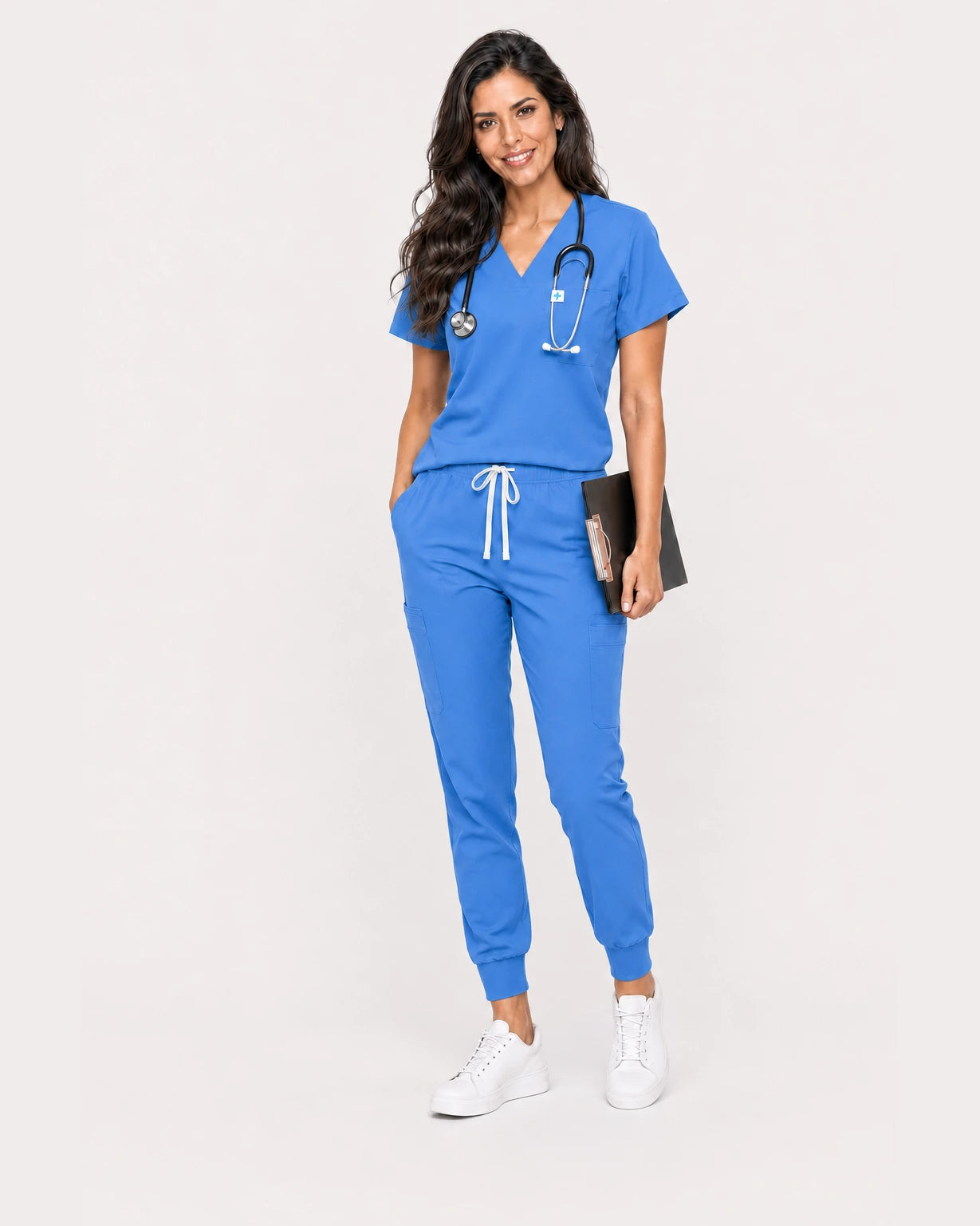 Ceil Blue Eipnare Women's V-Neck Jogger Scrub Set - Stretch Medical Scrubs for Women