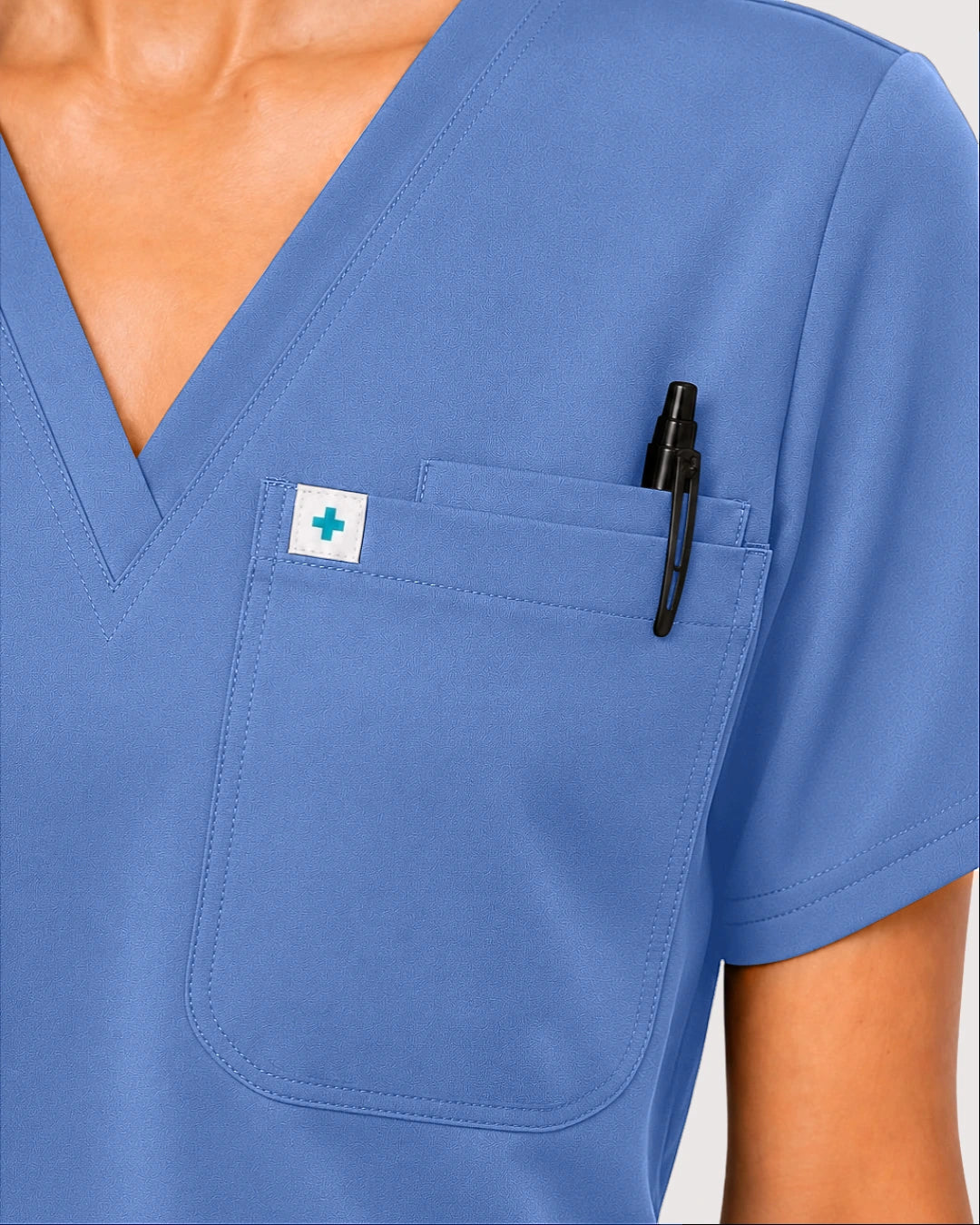 Ceil Blue Eipnare Women's Knit V-Neck Jogger Scrub Set - Stretch Medical Scrubs for Women