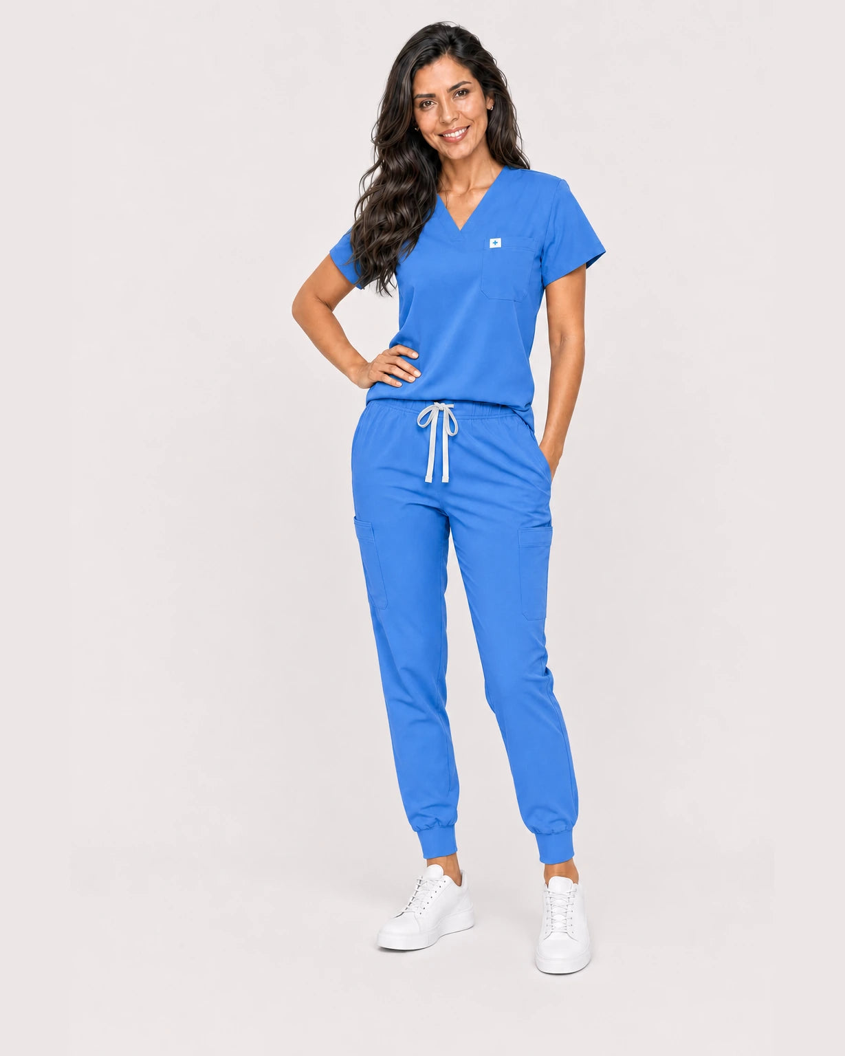 Ceil Blue Eipnare Women's V-Neck Jogger Scrub Set - Stretch Medical Scrubs for Women