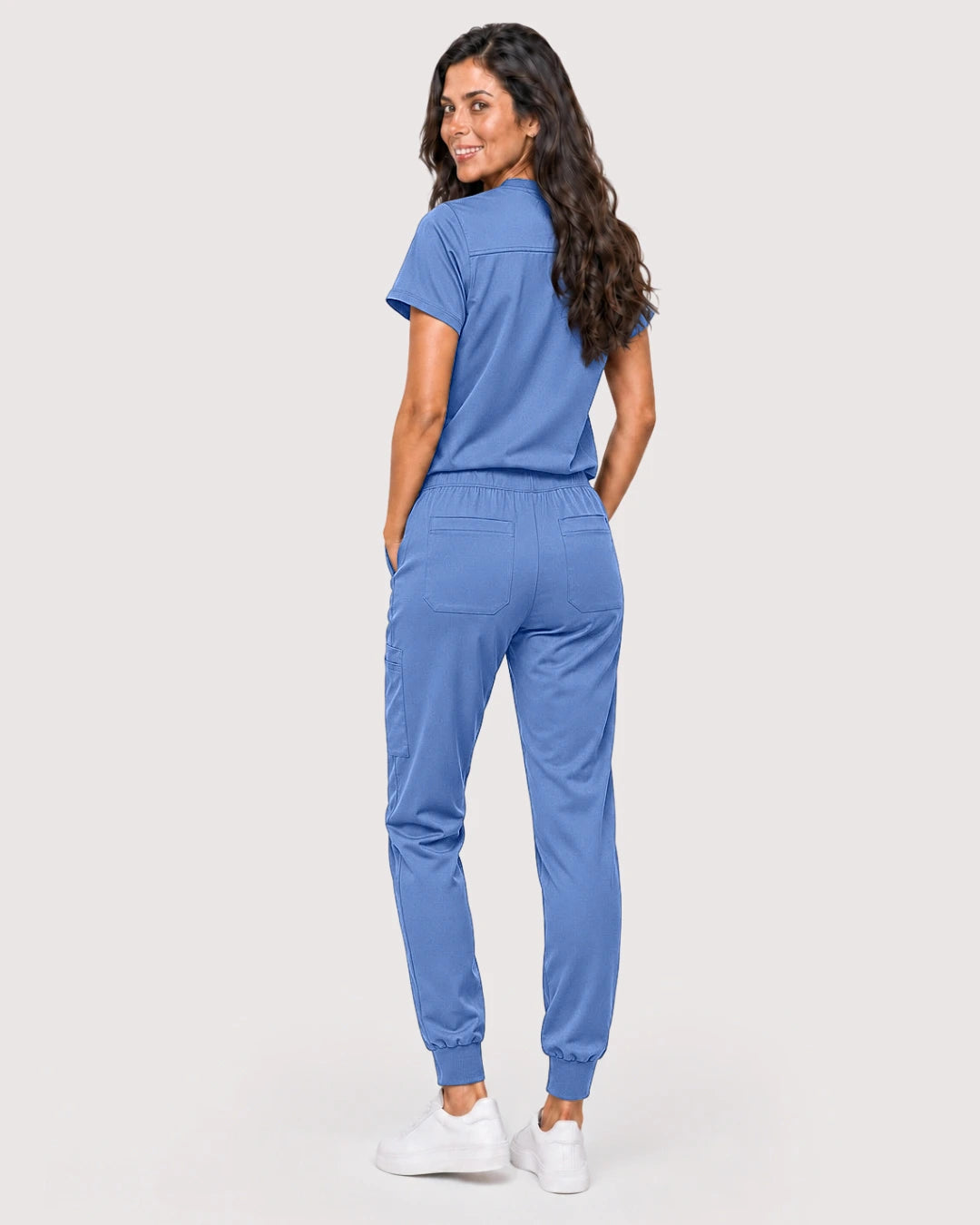 Ceil Blue Eipnare Women's Knit V-Neck Jogger Scrub Set - Stretch Medical Scrubs for Women