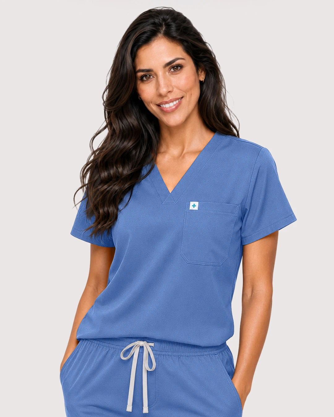 Ceil Blue Eipnare Women's Knit V-Neck Jogger Scrub Set - Stretch Medical Scrubs for Women