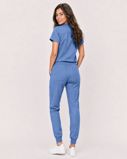 Ceil Blue Eipnare Women's Classic V-Neck Jogger Scrub Set - Stretch Medical Scrubs for Women