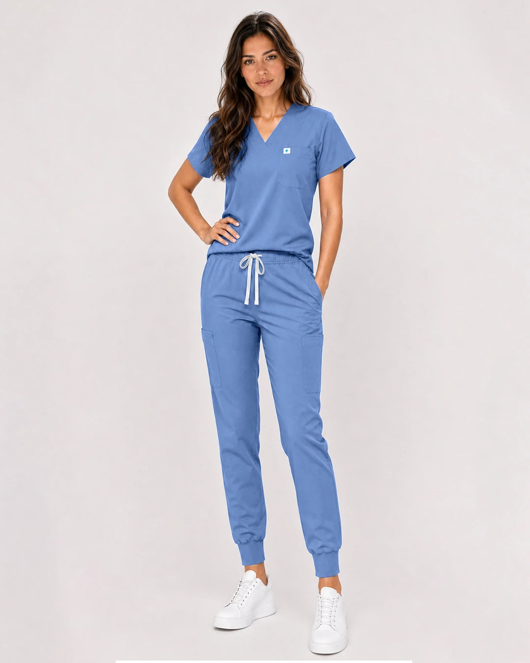Ceil Blue Eipnare Women's Classic V-Neck Jogger Scrub Set - Stretch Medical Scrubs for Women
