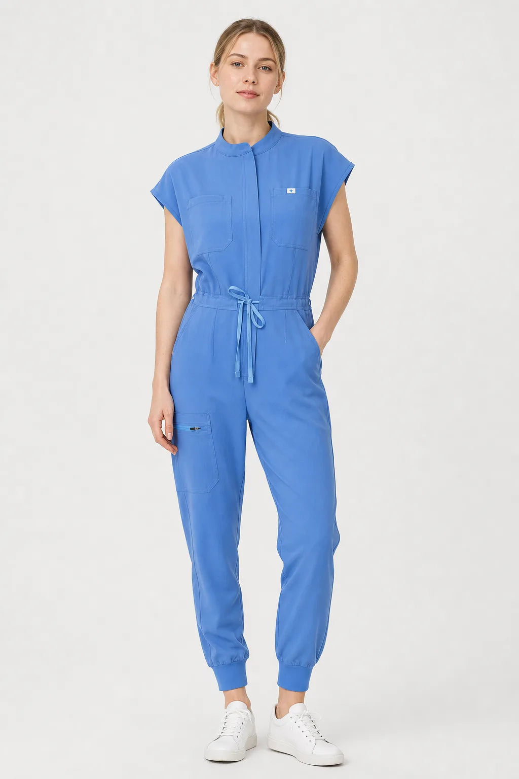 Ceil Blue Eipnare Women's Zip-Front Sleeveless Scrub Jumpsuit - Stretch Medical Scrubs for Women