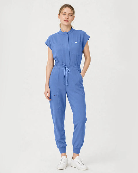 Eipnare Women's Zip-Front Sleeveless Scrub Jumpsuit - Ceil Blue