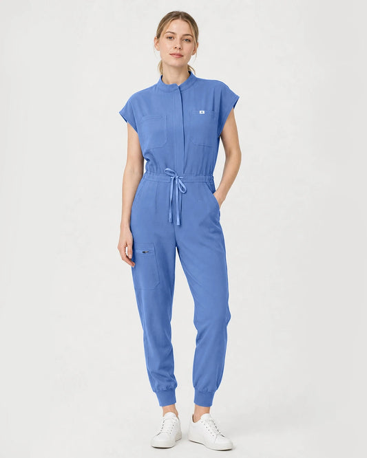 Ceil Blue Eipnare Women's Zip-Front Sleeveless Scrub Jumpsuit - Stretch Medical Scrubs for Women