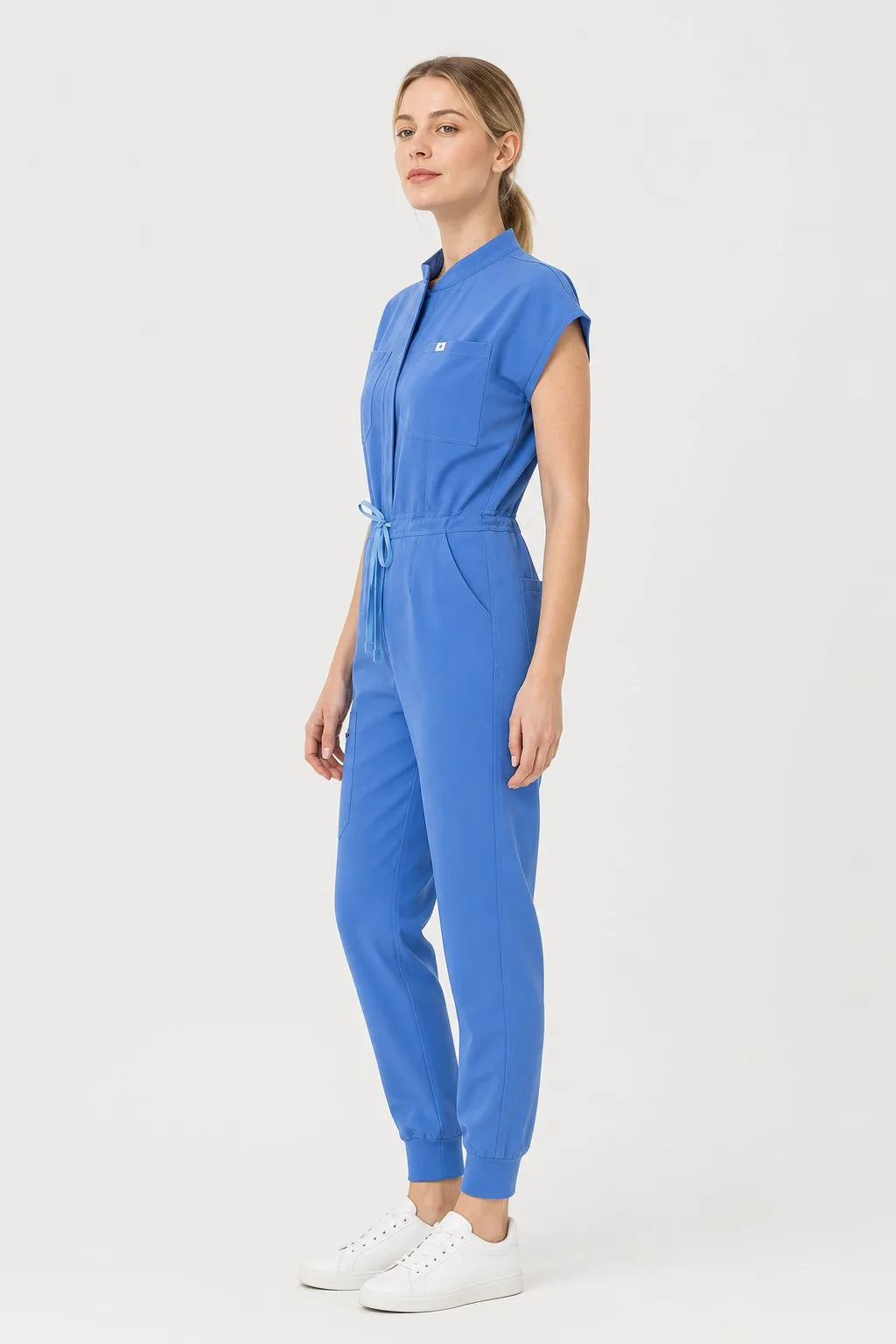 Ceil Blue Eipnare Women's Zip-Front Sleeveless Scrub Jumpsuit - Stretch Medical Scrubs for Women