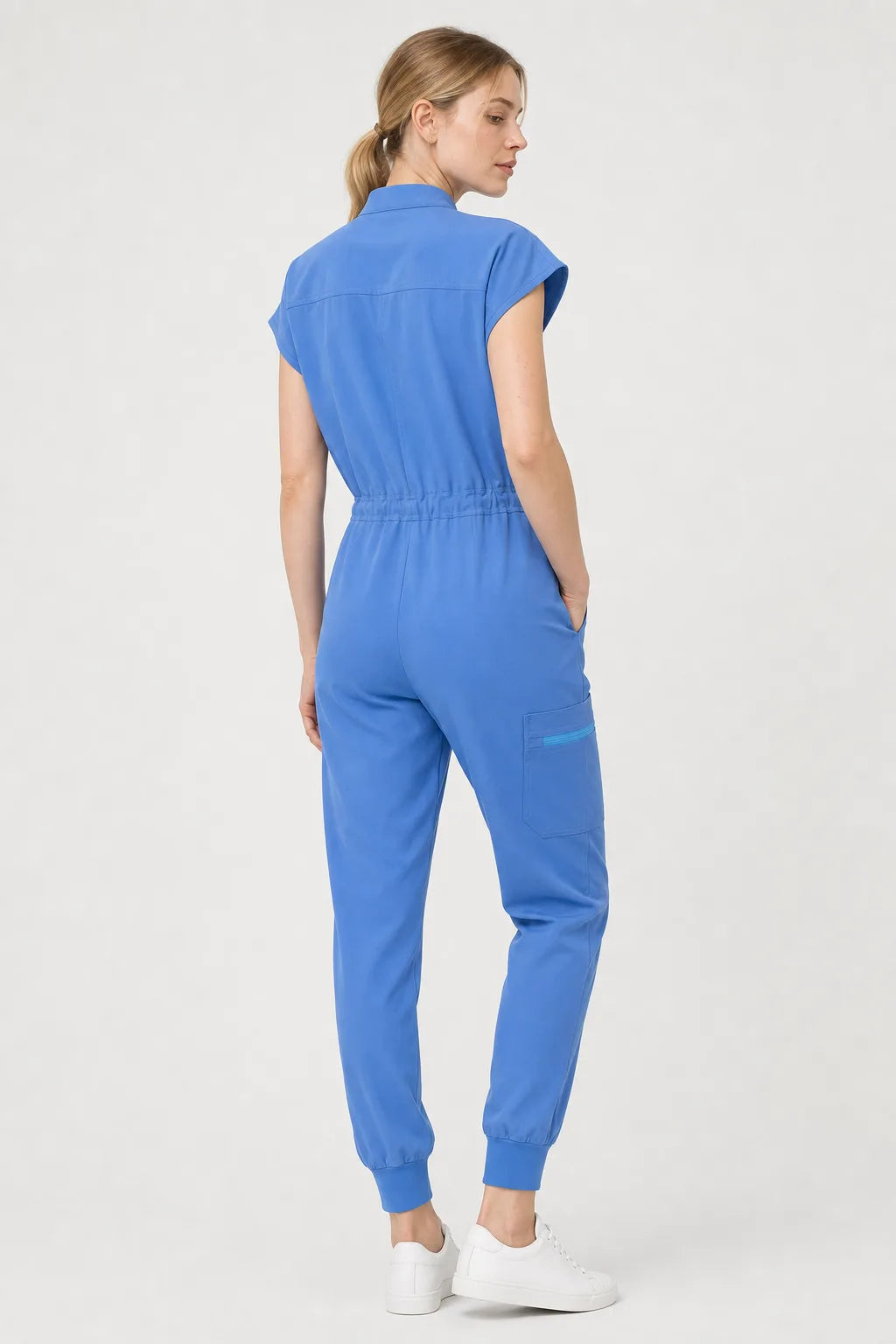 Ceil Blue Eipnare Women's Zip-Front Sleeveless Scrub Jumpsuit - Stretch Medical Scrubs for Women