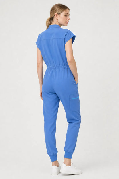 Ceil Blue Eipnare Women's Zip-Front Sleeveless Scrub Jumpsuit - Stretch Medical Scrubs for Women