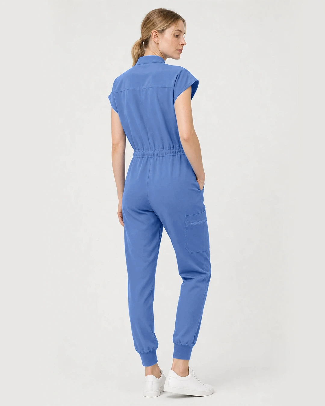Ceil Blue Eipnare Women's Zip-Front Sleeveless Scrub Jumpsuit - Stretch Medical Scrubs for Women