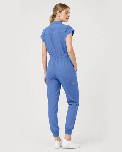 Ceil Blue Eipnare Women's Zip-Front Sleeveless Scrub Jumpsuit - Stretch Medical Scrubs for Women