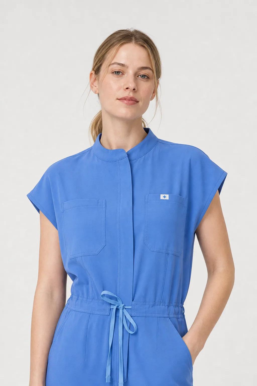 Ceil Blue Eipnare Women's Zip-Front Sleeveless Scrub Jumpsuit - Stretch Medical Scrubs for Women