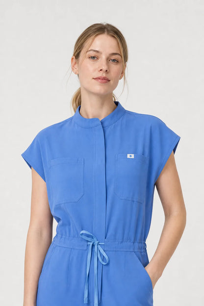 Ceil Blue Eipnare Women's Zip-Front Sleeveless Scrub Jumpsuit - Stretch Medical Scrubs for Women