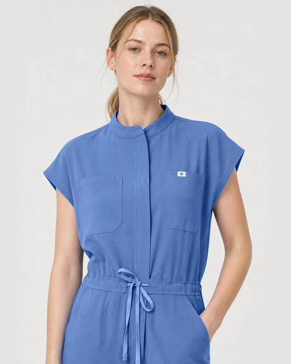 Ceil Blue Eipnare Women's Zip-Front Sleeveless Scrub Jumpsuit - Stretch Medical Scrubs for Women