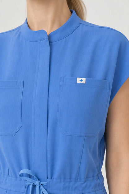 Ceil Blue Eipnare Women's Zip-Front Sleeveless Scrub Jumpsuit - Stretch Medical Scrubs for Women