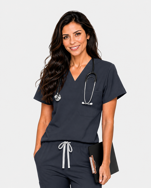 Eipnare Women's Classic V-Neck Uniform Top - Charcoal Grey