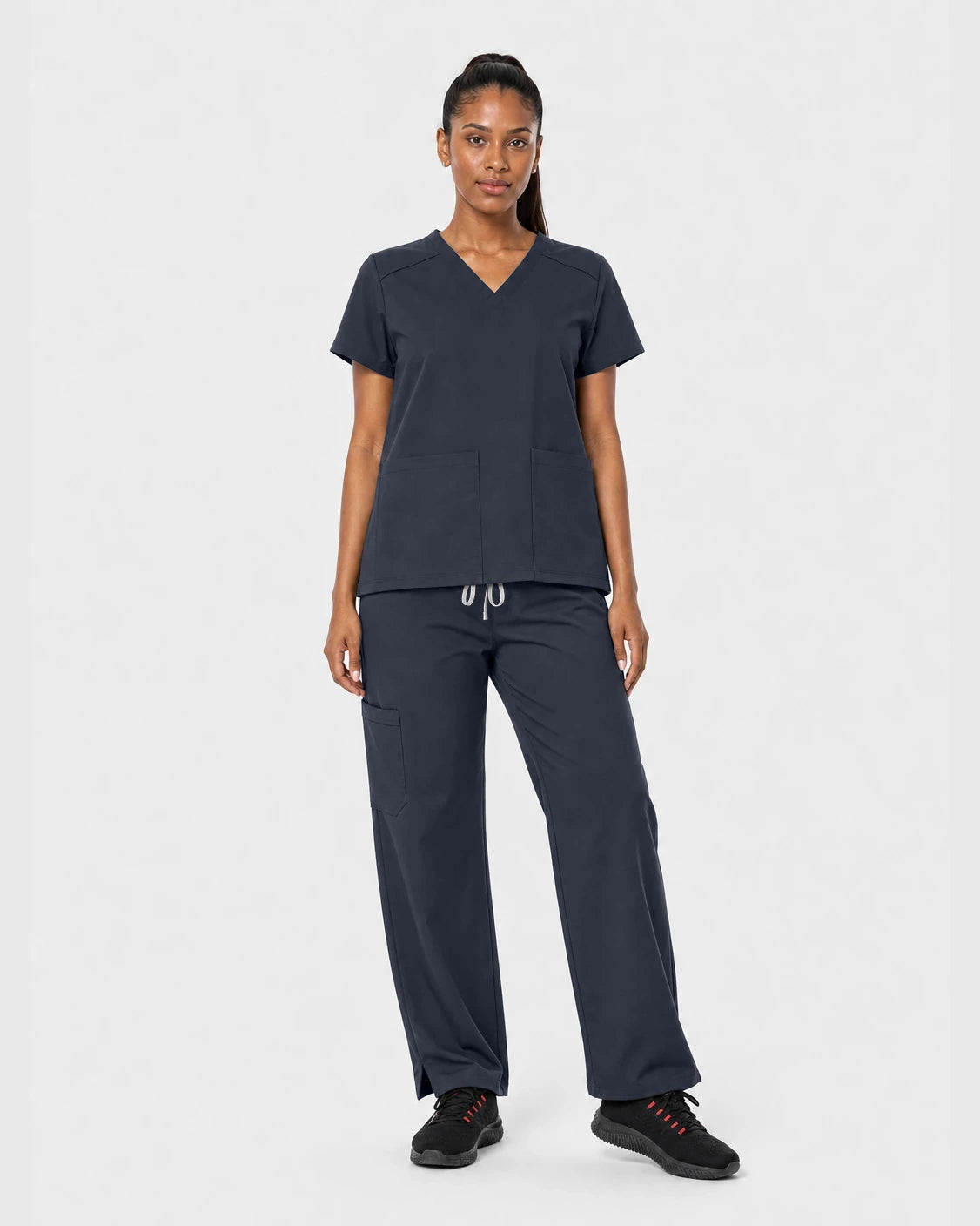 Charcoal Grey Eipnare Women's 15-Pocket V-Neck Jogger Scrub Set - Stretch Medical Scrubs for Women