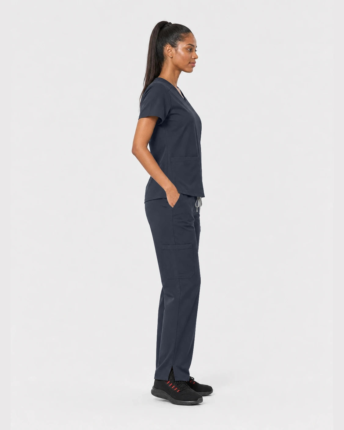 Charcoal Grey Eipnare Women's 15-Pocket V-Neck Jogger Scrub Set - Stretch Medical Scrubs for Women