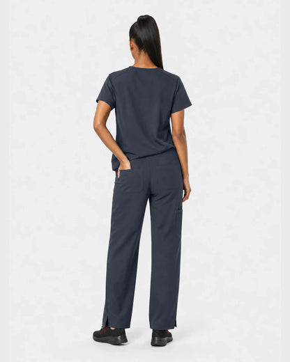 Charcoal Grey Eipnare Women's 15-Pocket V-Neck Jogger Scrub Set - Stretch Medical Scrubs for Women