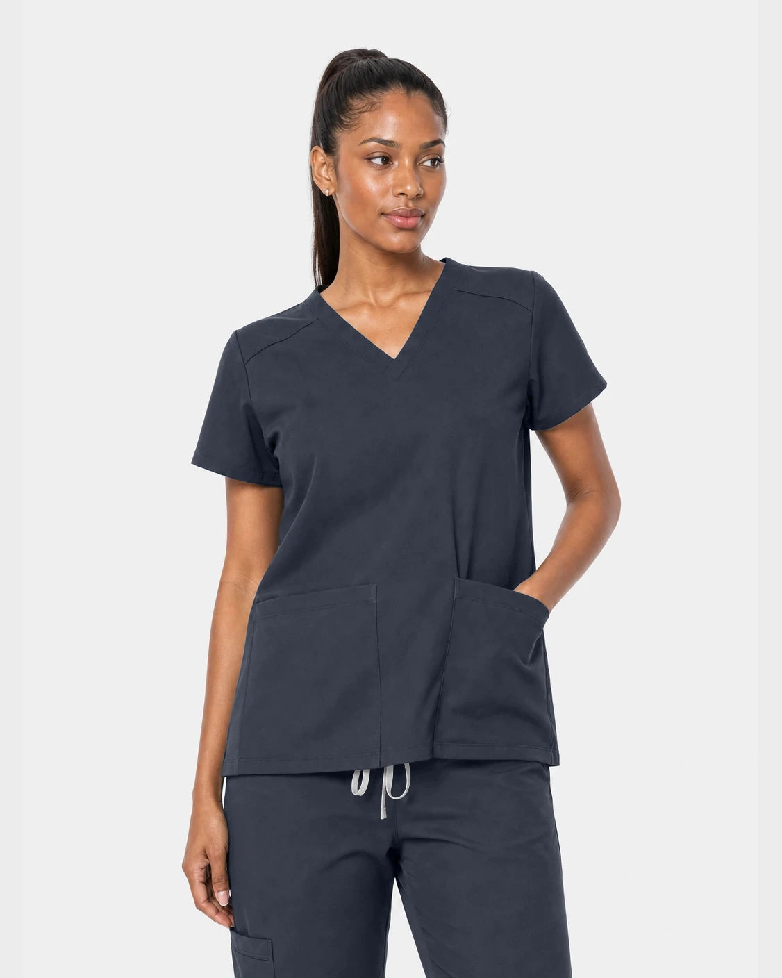 Charcoal Grey Eipnare Women's 15-Pocket V-Neck Jogger Scrub Set - Stretch Medical Scrubs for Women