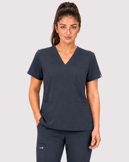 Charcoal Grey Eipnare Women's 3-Pocket V-Neck Jogger Scrub Set - Stretch Medical Scrubs for Women