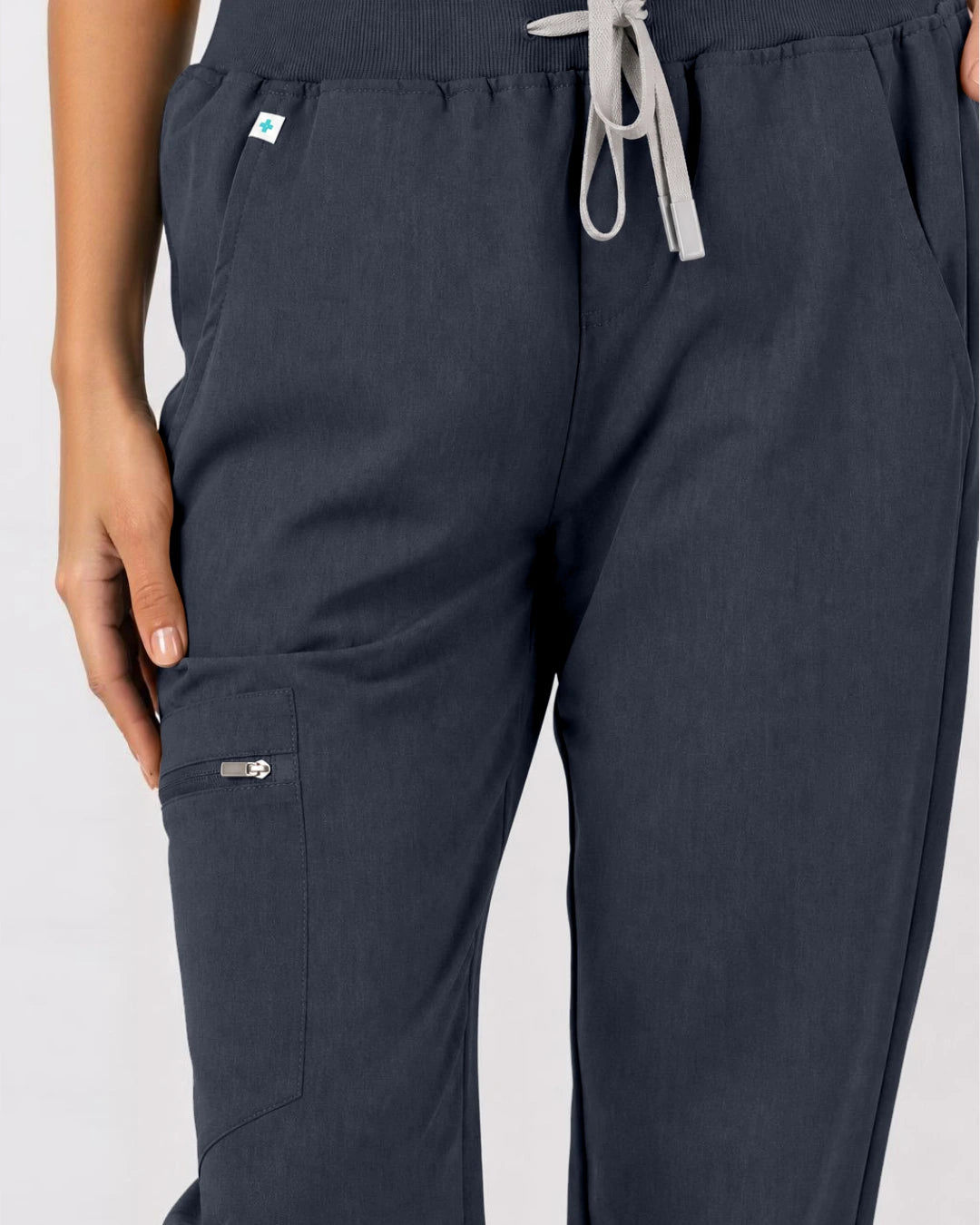 Charcoal Grey Eipnare Women's 3-Pocket V-Neck Jogger Scrub Set - Stretch Medical Scrubs for Women