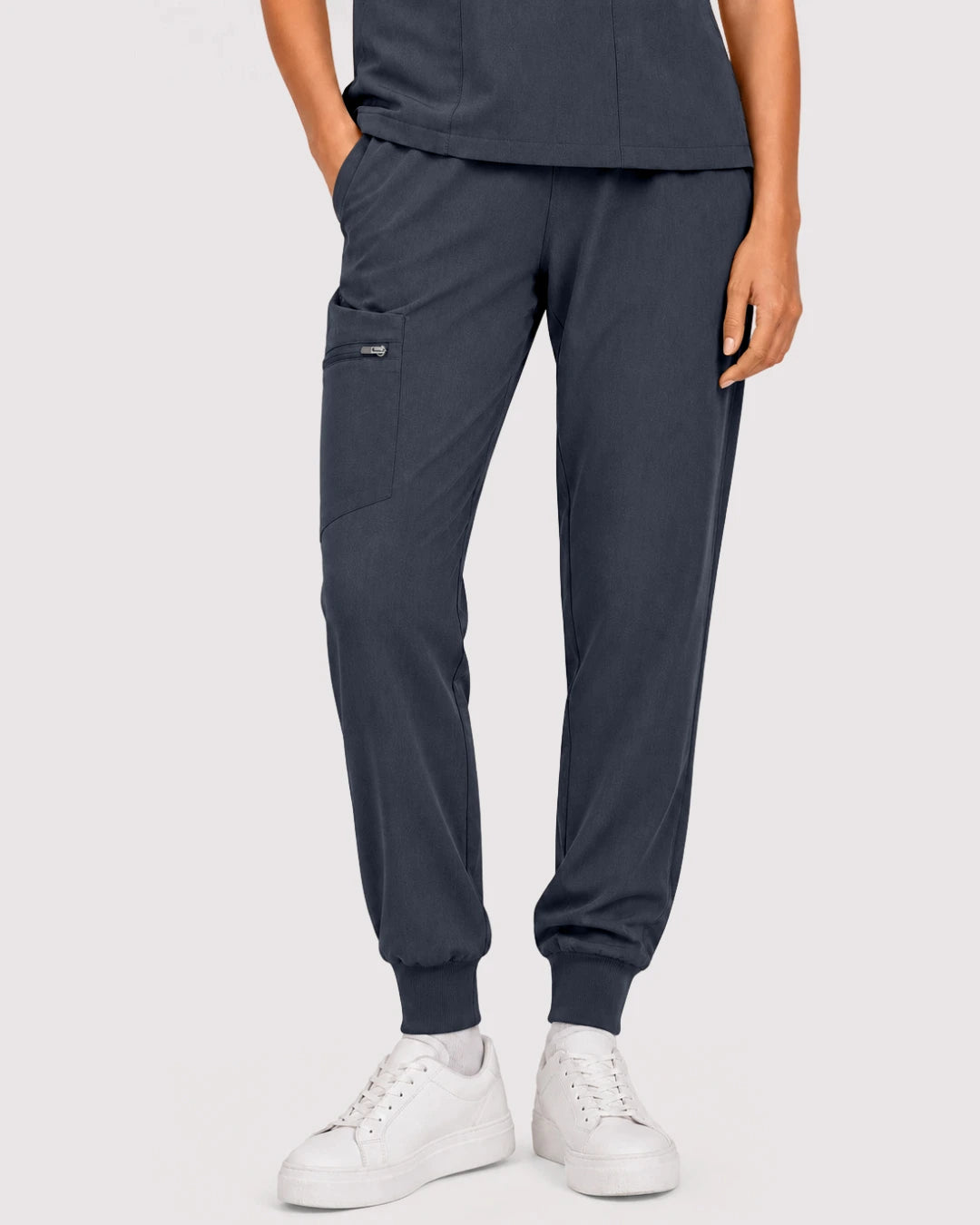 Charcoal Grey Eipnare Women's 3-Pocket V-Neck Jogger Scrub Set - Stretch Medical Scrubs for Women