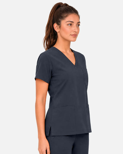 Charcoal grey Eipnare Women's 3-Pocket V-Neck Scrub Top - Stretch Medical Scrubs for Women