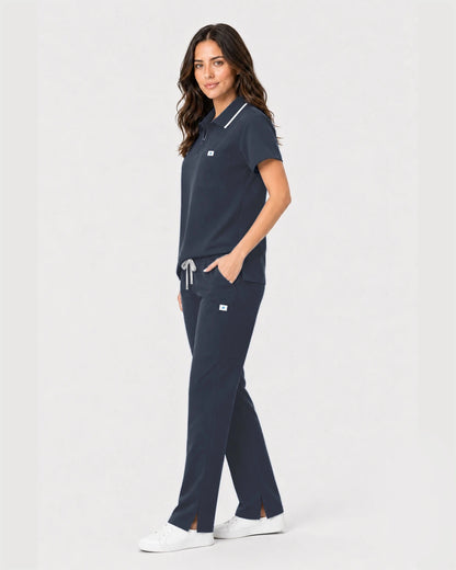 Charcoal Grey Eipnare Women's Zip Polo Straight-Leg Scrub Set - Stretch Medical Scrubs for Women