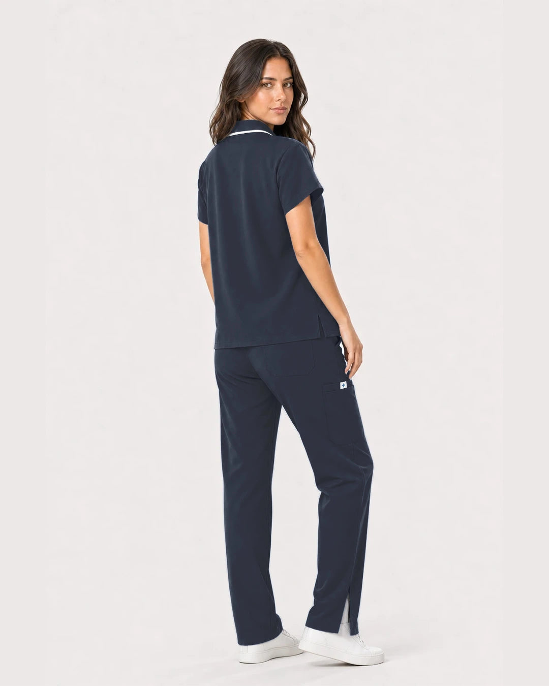 Charcoal Grey Eipnare Women's Zip Polo Straight-Leg Scrub Set - Stretch Medical Scrubs for Women
