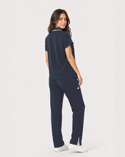 Charcoal Grey Eipnare Women's Zip Polo Straight-Leg Scrub Set - Stretch Medical Scrubs for Women