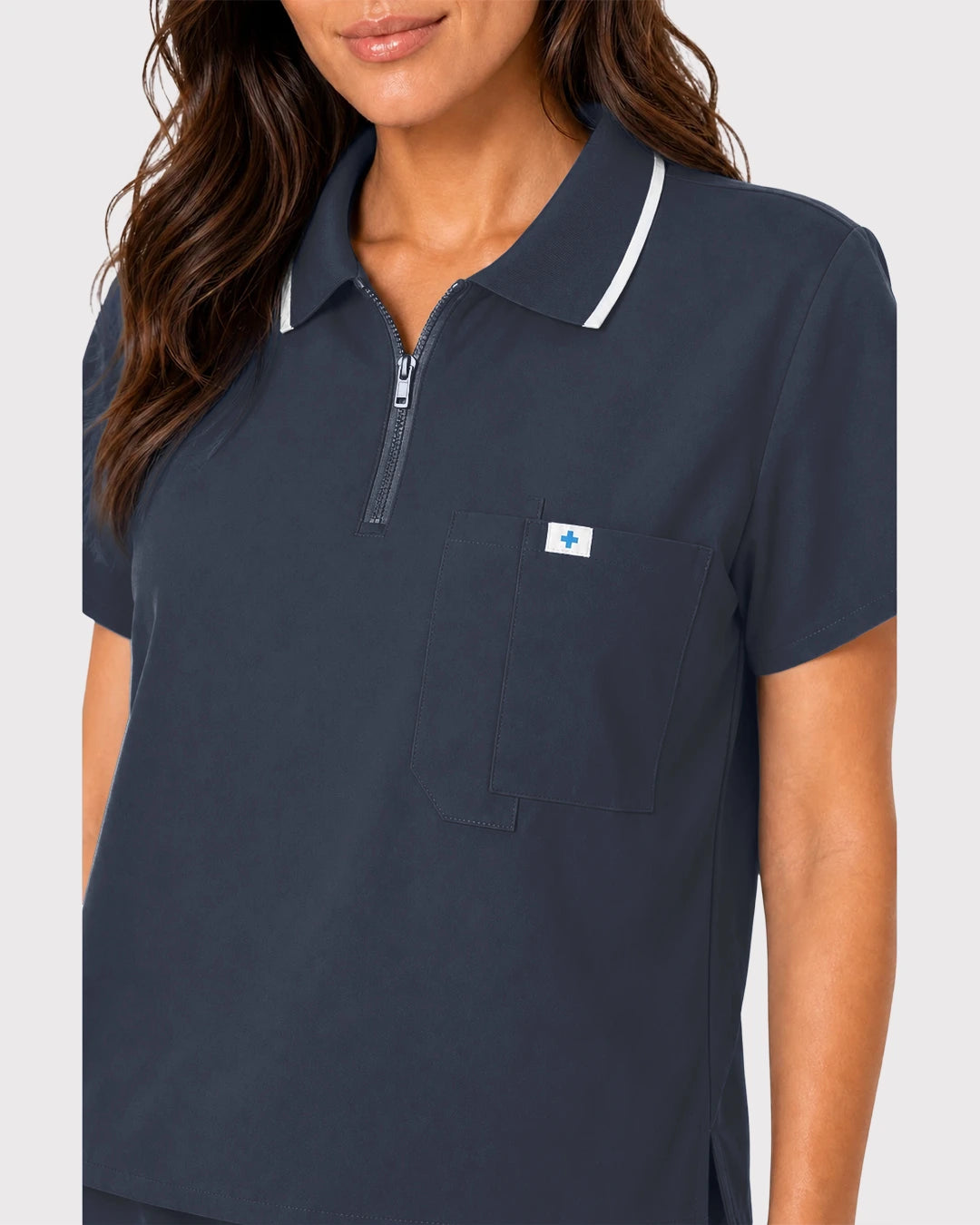 Charcoal Grey Eipnare Women's Zip Polo Straight-Leg Scrub Set - Stretch Medical Scrubs for Women