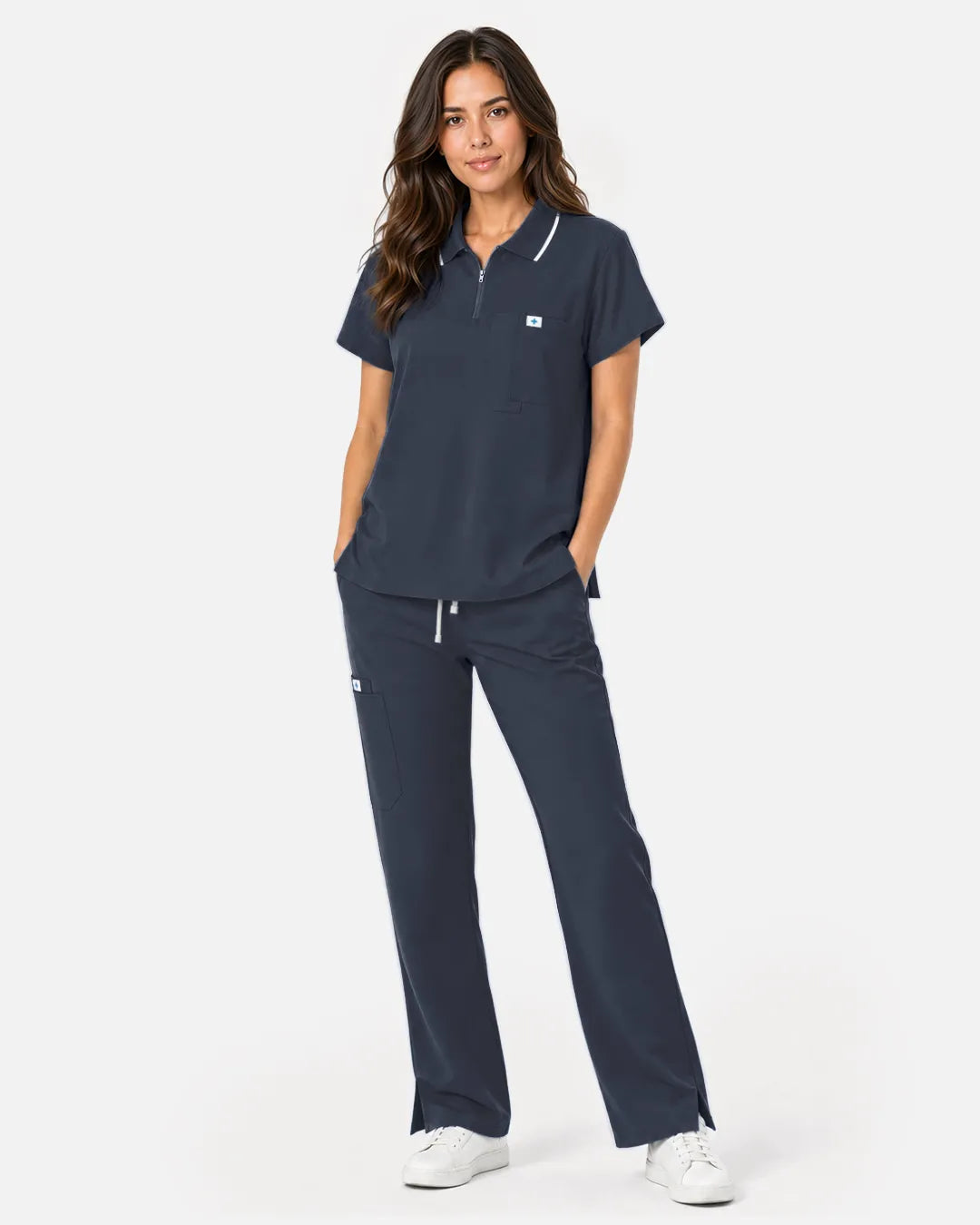 Charcoal grey Eipnare Women's Polo-Collar Medical Scrub Top - Stretch Medical Scrubs for Women