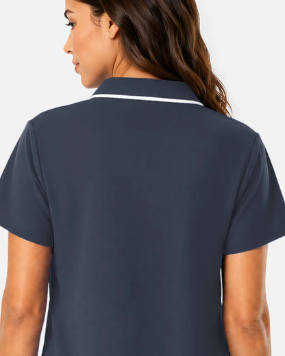 Charcoal grey Eipnare Women's Polo-Collar Medical Scrub Top - Stretch Medical Scrubs for Women