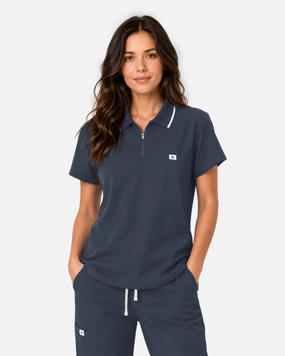 Charcoal grey Eipnare Women's Polo-Collar Medical Scrub Top - Stretch Medical Scrubs for Women