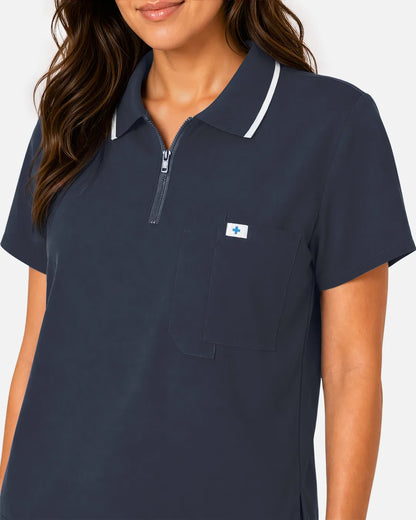 Charcoal grey Eipnare Women's Polo-Collar Medical Scrub Top - Stretch Medical Scrubs for Women